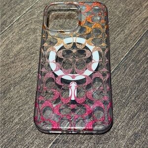 Coach Signature Glitter Phone Case - Pink and Orange
